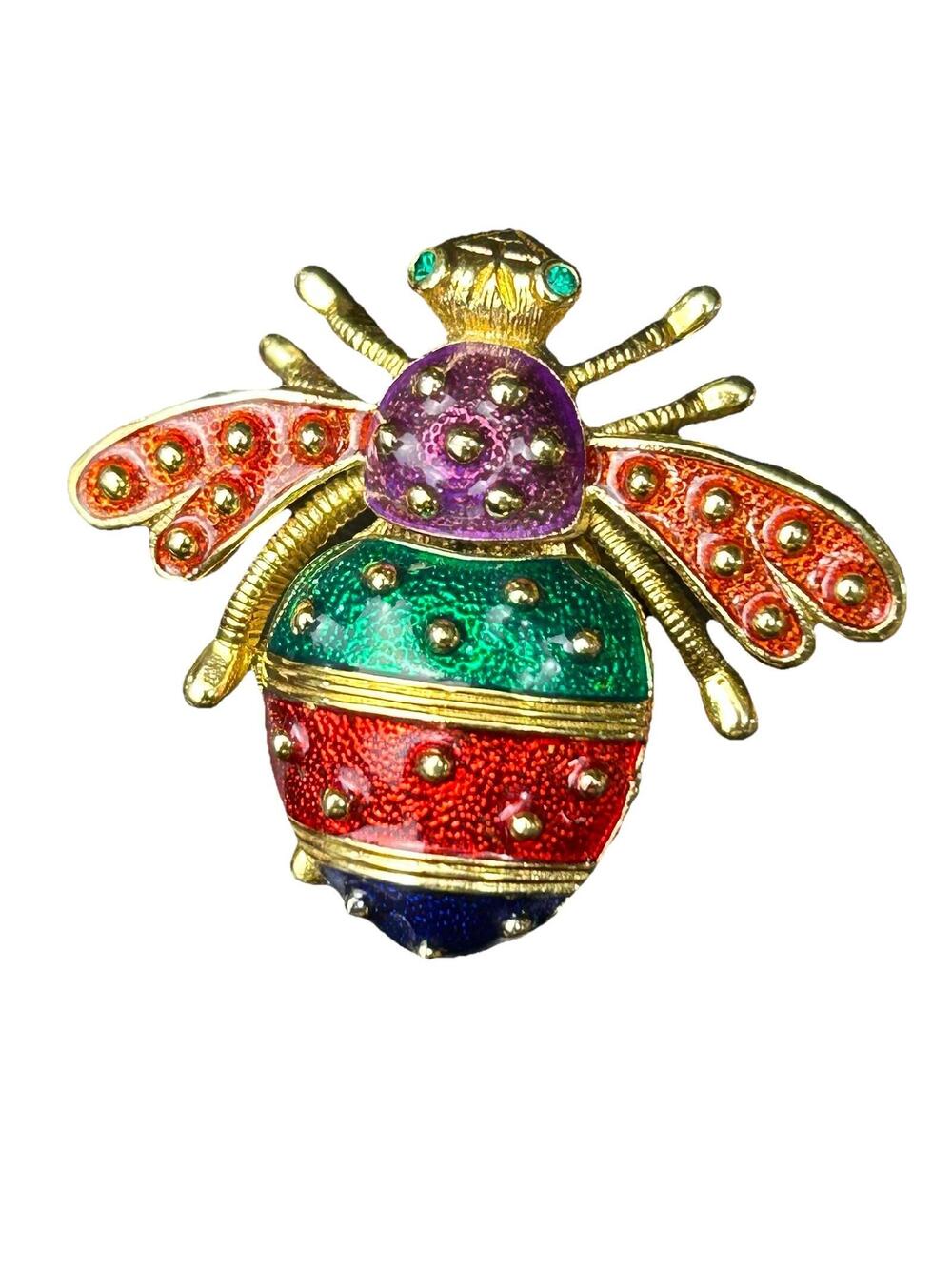 VTG Joan Rivers Multi-Color Enamel Crystal BEE Watch Pin Brooch NEEDS BATTERY
